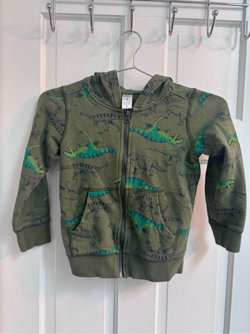 🎱 Carter's Olive Green Dinosaur Zip Hoodie with Teal Accents